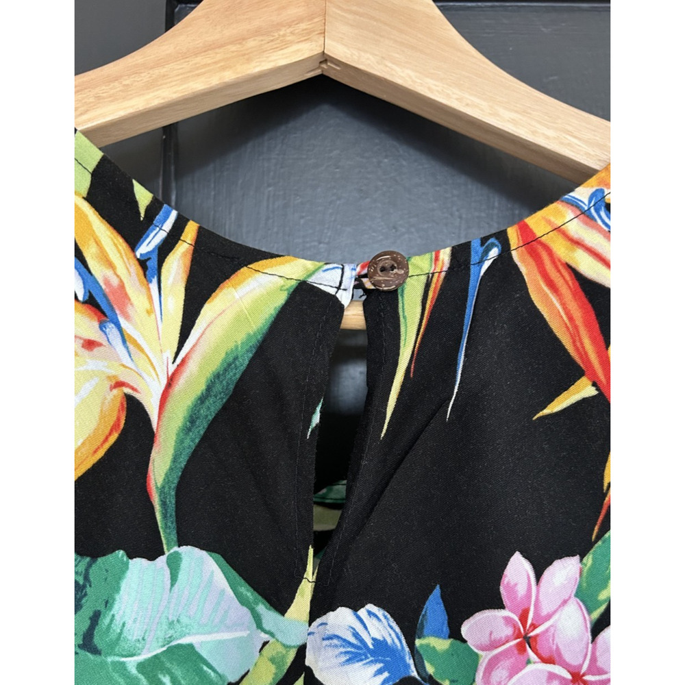 Vintage Made in Hawaii Tropical Floral Dress Black Rayon Aloha Midi XL - Picture 6 of 8